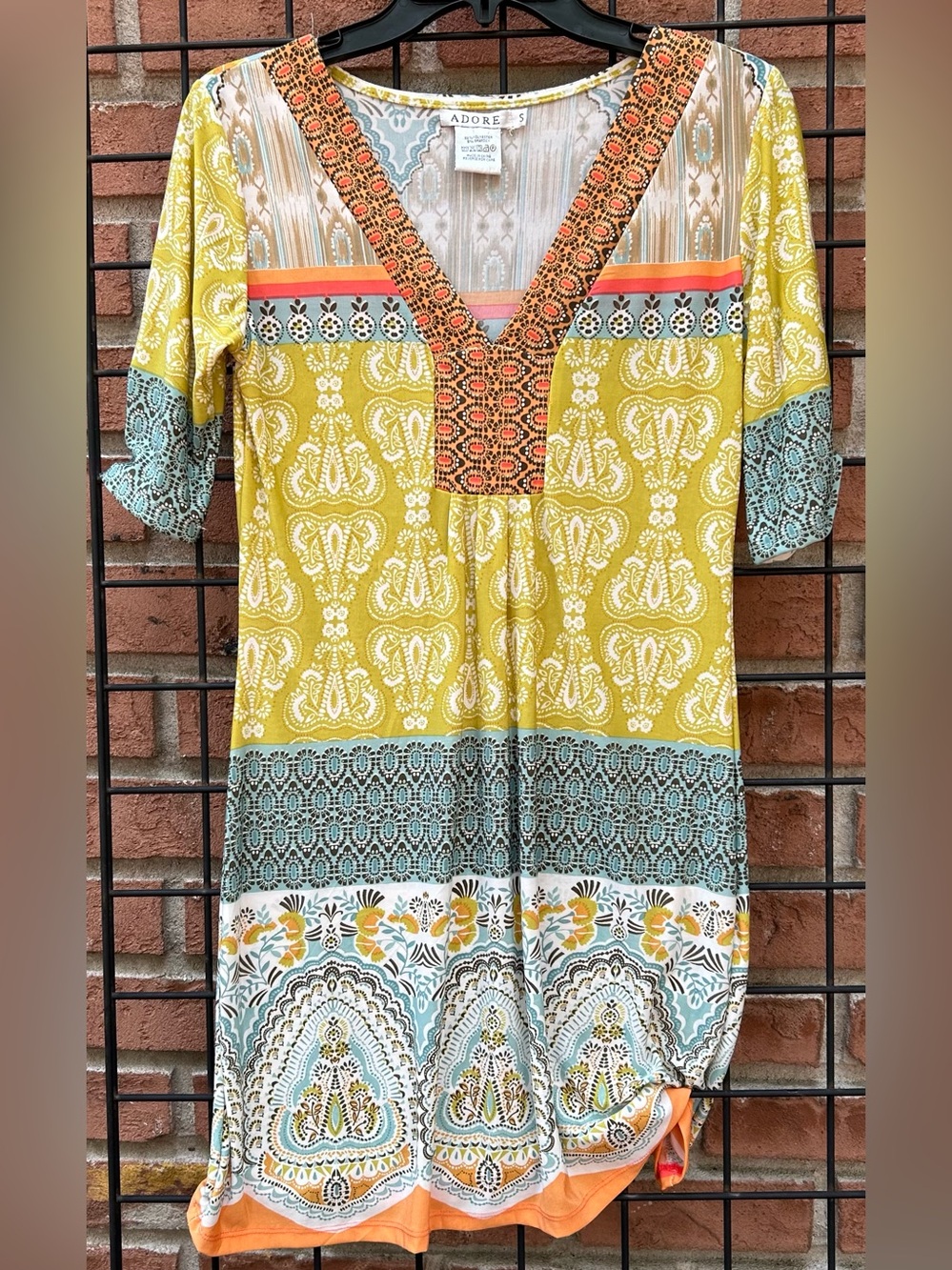 Adore Yellow, Teal & Orange Bohemian V-Neck Dress
